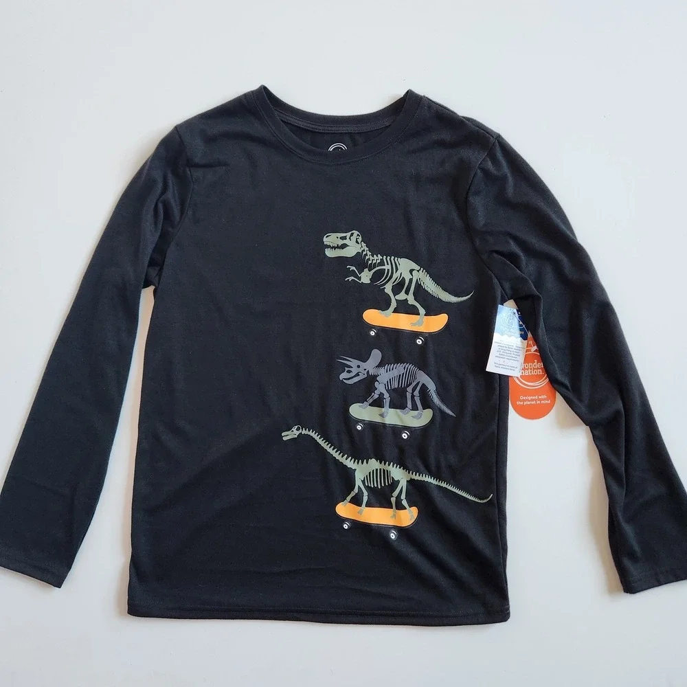 Boys Black Long Sleeve Dinosaur‎ Skateboard Pajama Shirt XL 14-16 NWT